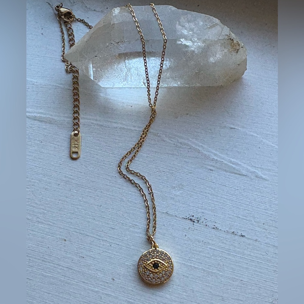 14k Gold Plated 👁️ Eye Rhinestone Necklace